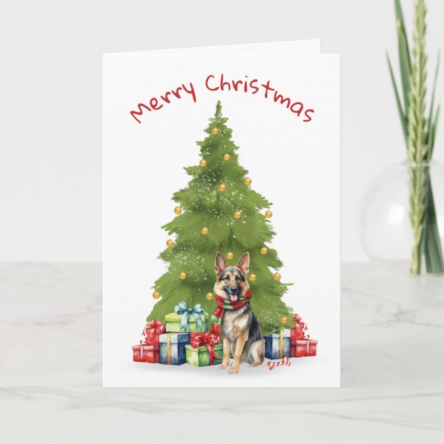 Cartão De Festividades German shepherd De Natal Com Presentes (Frente)