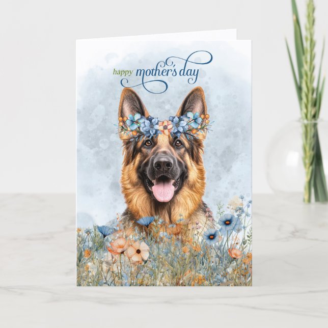 Cartão De Festividades German Shepherd Dog Wildflowers Mother's Day (Frente)