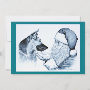 Cartão De Festividades german shepherd e Papai Noel
