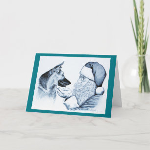 Cartão De Festividades German shepherd e Papai Noel