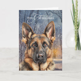 Cartão De Festividades German Shepherd Pine Winter Forest Christmas