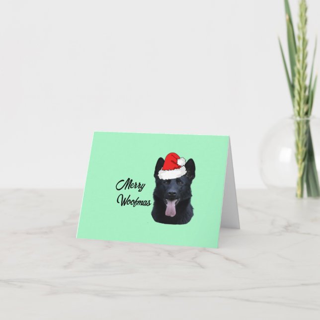 Cartão De Festividades German shepherd preto com Santa Hat (Frente)
