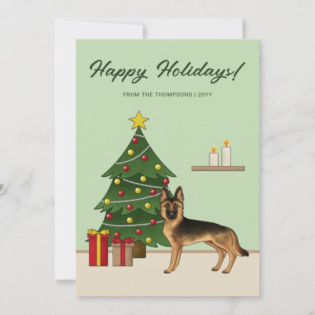 Cartão De Festividades German shepherd Preto E Tan E Árvore De Natal (Frente)
