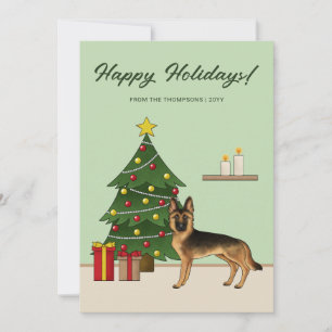 Cartão De Festividades German shepherd Preto E Tan E Árvore De Natal