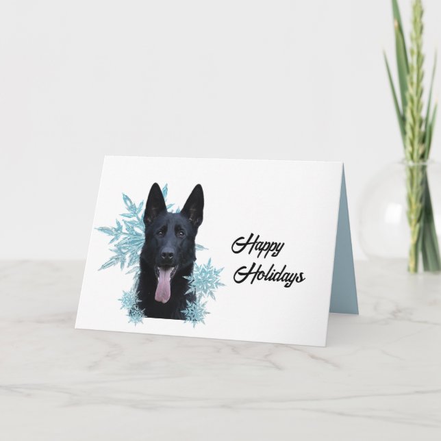 Cartão De Festividades German shepherd preto nos flocos de neve (Frente)
