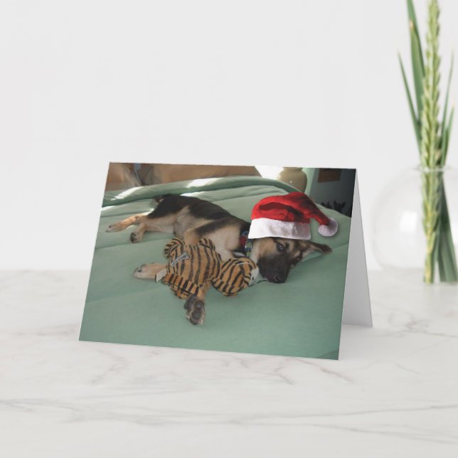 Cartão De Festividades German shepherd Pup com Santa Hat (Frente)