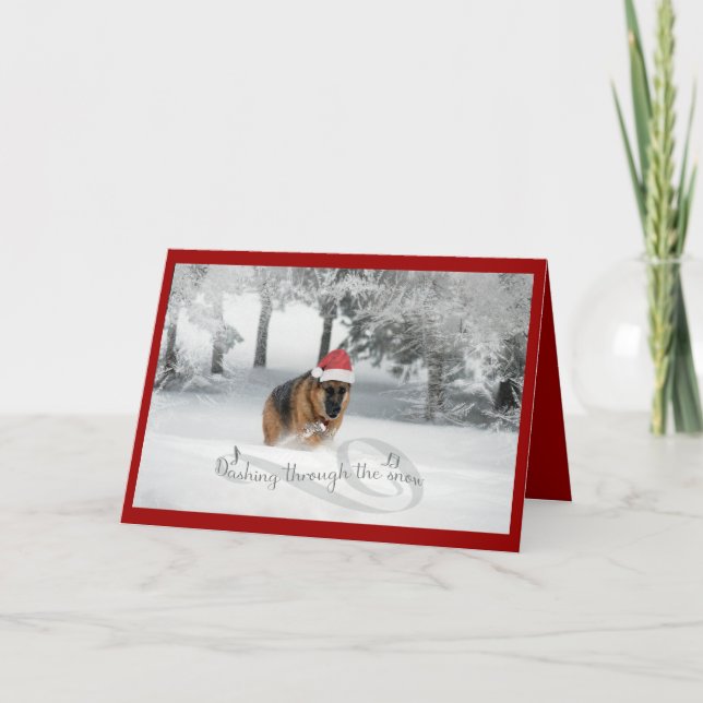 Cartão De Festividades German Shepherd Running in Snow Holiday Greeting (Frente)