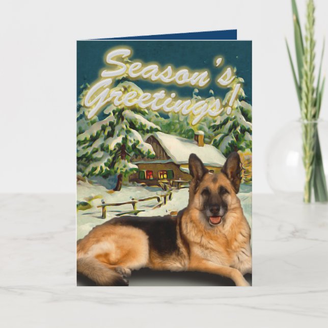 Cartão De Festividades German Shepherd Snow Cabin Christmas Cards (Frente)