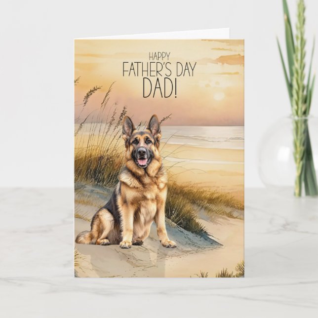Cartão De Festividades German Shepherd Sunset Beach Father's Day (Frente)