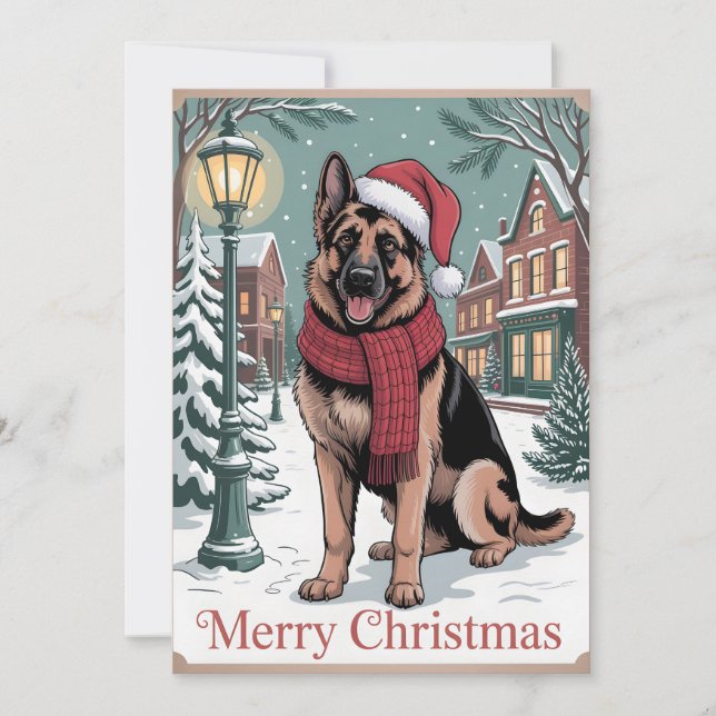 Cartão De Festividades German Shepherd vintage Christmas  (Frente)