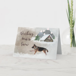 Cartão De Festividades German Shepherd Watercolor Happy Holiday Scene