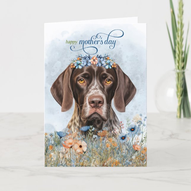 Cartão De Festividades German Shorthair Pointer Wildflowers Mother's Day (Frente)