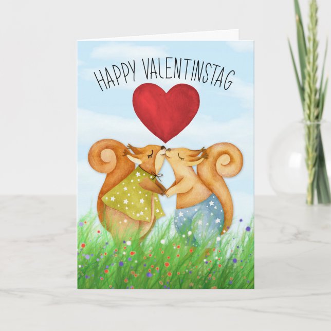 Cartão De Festividades German Valentine's Day Romantic Squirrels Heart (Frente)