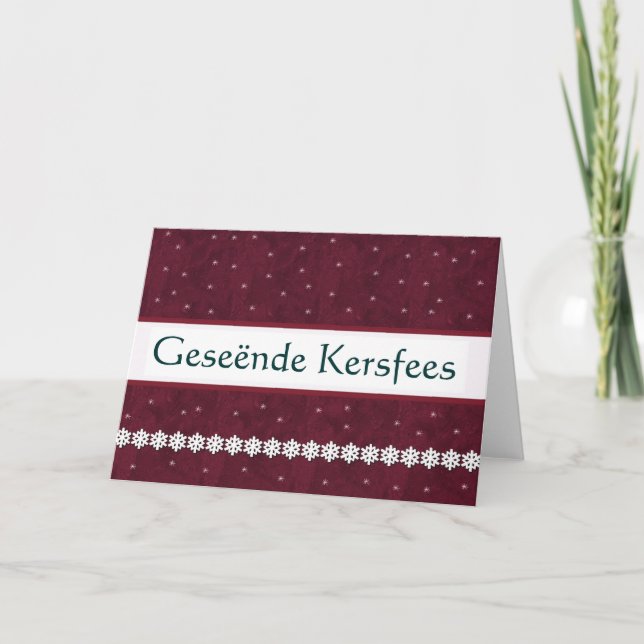 Cartão De Festividades Geseënde Kersfees Snowflakes MAROON Background (Frente)