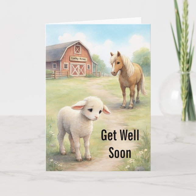 Cartão De Festividades Get Well Soon sad Baby lamb  (Frente)