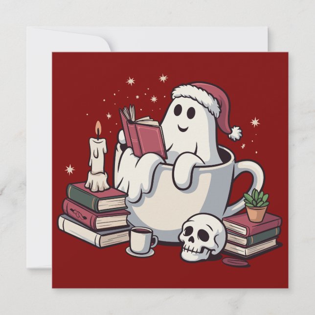 Cartão De Festividades Ghost Lendo Livros de Natal Caderno de Professores (Frente)