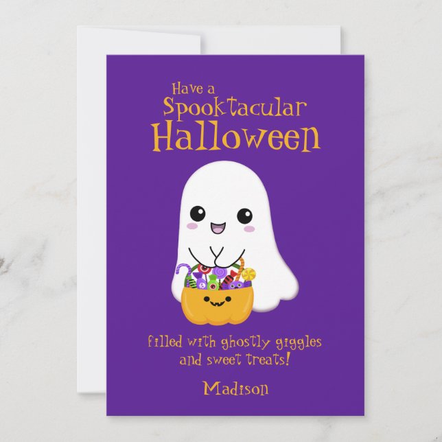 Cartão De Festividades Ghost Roxo Cujo Fantasma De Halloween Spooktacular (Frente)