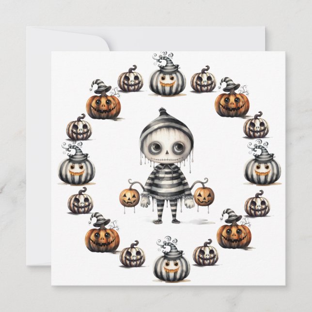 Cartão De Festividades Ghoul e Pumpkins bonitinhos (Frente)