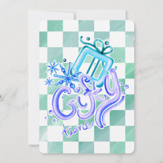 Cartão De Festividades Gifty Time Blue Purple Checkerboard Christmas