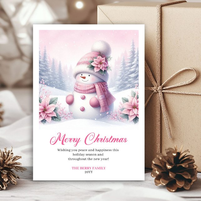 Cartão De Festividades Giggly pink snowman kids greeting card digital  (Giggly pink snowman kids greeting card digital file)