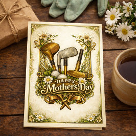Cartão De Festividades Gilded Golf Antique Illustration Mothers Day