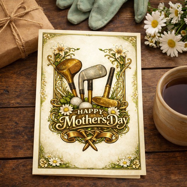 Cartão De Festividades Gilded Golf Antique Illustration Mothers Day (Criador carregado)