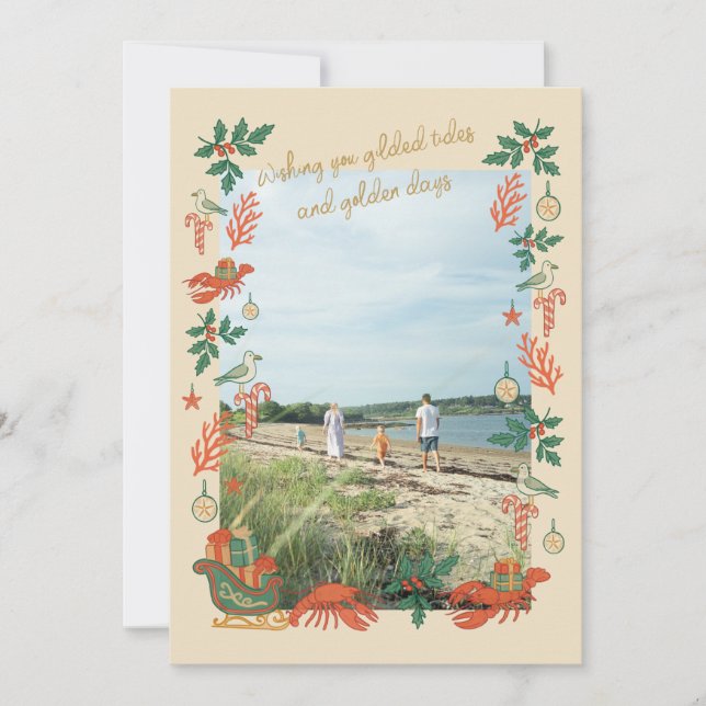 Cartão De Festividades Gilded Tides Coastal Christmas Photo Card (Frente)