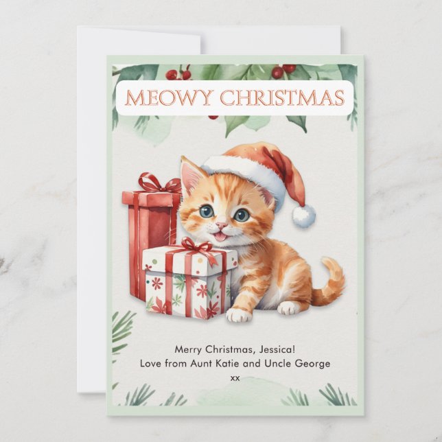 Cartão De Festividades Ginger Ginger Kitten - Natal Personalizado (Frente)