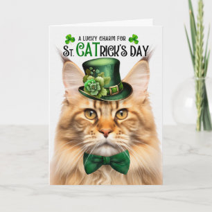 Cartão De Festividades Ginger Maine Coon St CATrick's Day Sorte