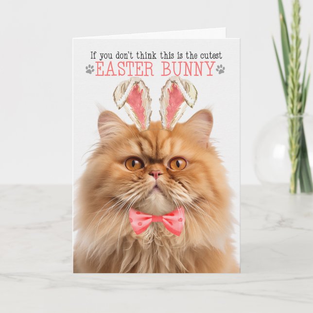 Cartão De Festividades Ginger Persian Cat Cutest Easter Bunny Gatinho Pun (Frente)