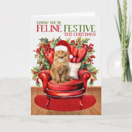 Cartão De Festividades Ginger Tabby Christmas Cat FELINE Festivo