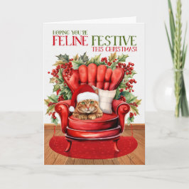 Cartão De Festividades Ginger Tabby Christmas Cat FELINE Festivo Holi