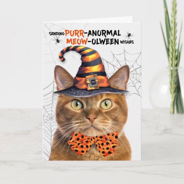 Cartão De Festividades Ginger Tabby Halloween Cat PURRanormal MEOWolbetwe (Frente)