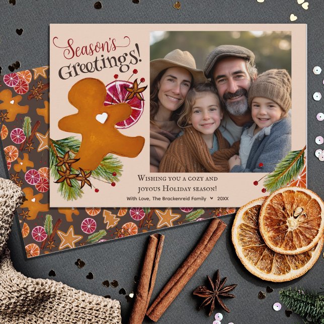 Cartão De Festividades Gingerbird Man Seasons Saudações Foto Natal (Criador carregado)