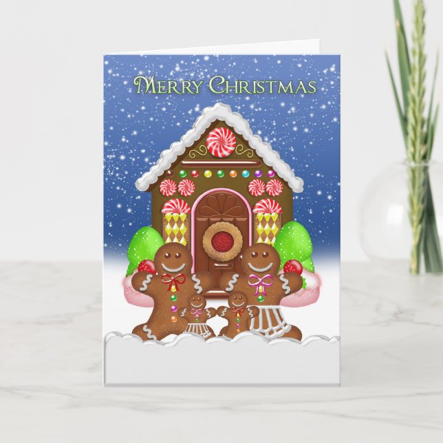 Cartão De Festividades Gingerbread House and Family Christmas Greeting Ca (Frente)