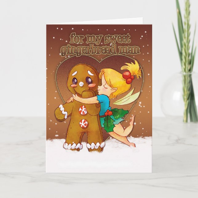 Cartão De Festividades Gingerbread Man And Fairy Christmas Card - Love At (Frente)