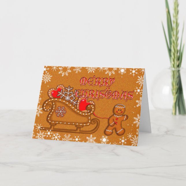 Cartão De Festividades GINGERBREAD MAN, COOKIE & SLEIGH by SHARON SHARPE (Frente)