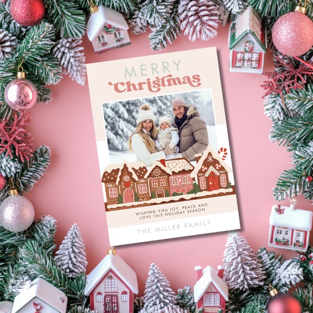 Cartão De Festividades Gingercake House Modern Feliz Foto de Natal (Criador carregado)