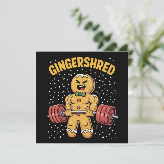 Cartão De Festividades Gingershred Funny Gingerbird Man Gym (Em pé/Frente)