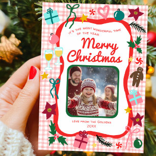 Cartão De Festividades Gingham Christmas Quirky Whimsic CUSTOM FOTO