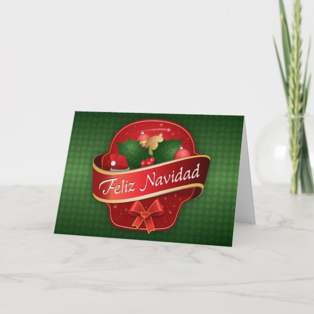 Cartão De Festividades Gingham Feliz Navidad (Frente)