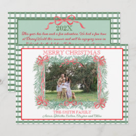 Cartão De Festividades Gingham Verde da Faixa Vermelha de Natal