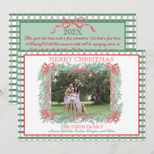 Cartão De Festividades Gingham Verde da Faixa Vermelha de Natal