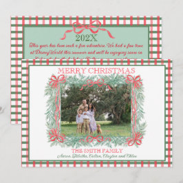 Cartão De Festividades Gingham Verde da Faixa Vermelha de Natal