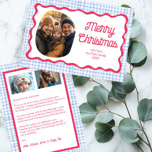 Cartão De Festividades Gingham Wavy Pink Blue Natal Personalizado 3 Foto