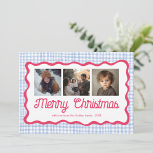 Cartão De Festividades Gingham Wavy Pink Blue Natal Personalizado 3 Foto