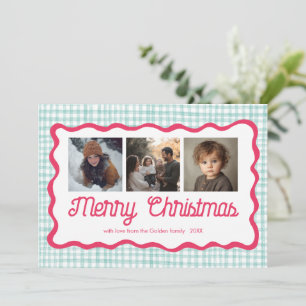 Cartão De Festividades Gingham Wavy Pink Green Christmas Personalizado 3