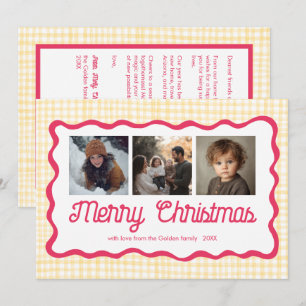 Cartão De Festividades Gingham Wavy Pink Yellow Natal Personalizado 3 Fot