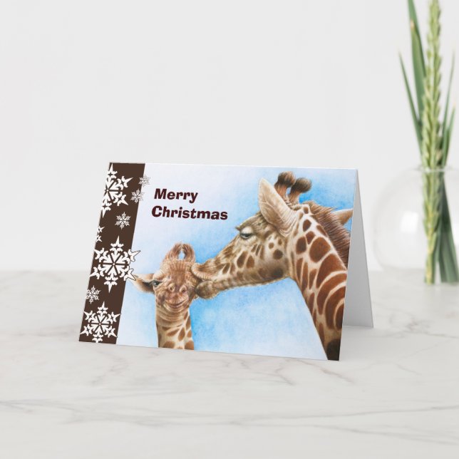 Cartão De Festividades Giraffe and Calf Christmas Card (Frente)