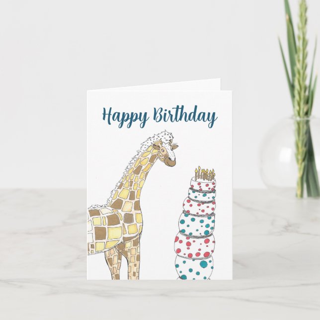 Cartão De Festividades Giraffe Birthday Cake (Frente)